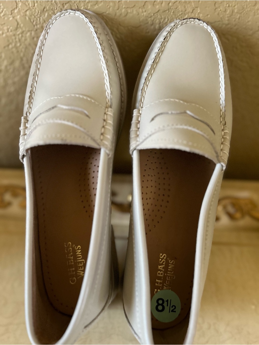 Womens Cream Penny Loafers